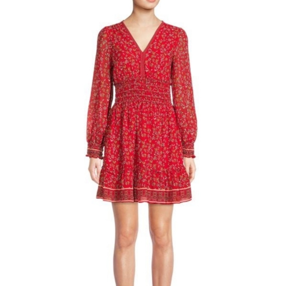 Max Studio Red V-Neck Sundress with Bishop Sleeves